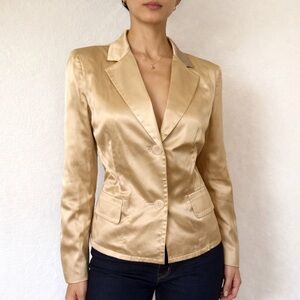 Realities Champagne Silk Satin Blazer Top Minimal Tailored Luxury Size M